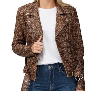 Veda Leopard Smooth Jayne Leather Jacket Size P.   BB